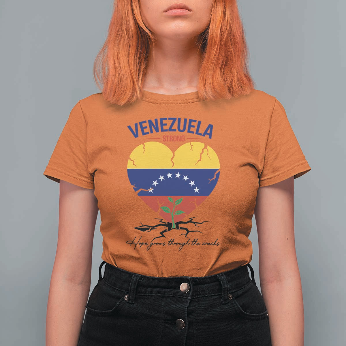 Venezuela Strong Healing Support T Shirt For Women Hope Grows Through Cracks Venezuelan Flag Heart