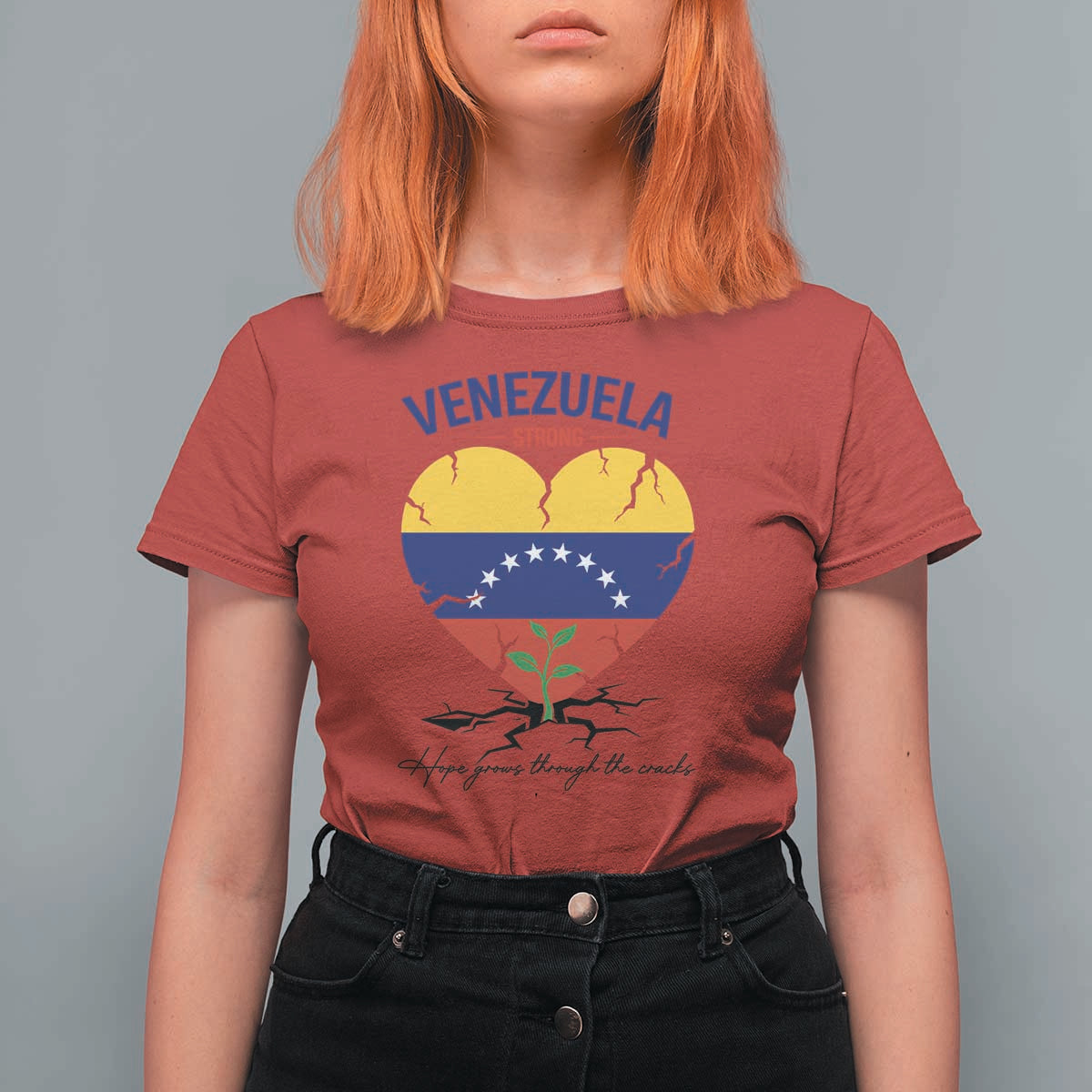 Venezuela Strong Healing Support T Shirt For Women Hope Grows Through Cracks Venezuelan Flag Heart