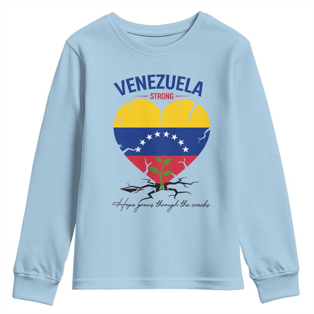 Venezuela Strong Healing Support Youth Sweatshirt Hope Grows Through Cracks Venezuelan Flag Heart
