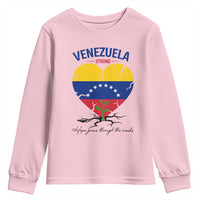 Venezuela Strong Healing Support Youth Sweatshirt Hope Grows Through Cracks Venezuelan Flag Heart