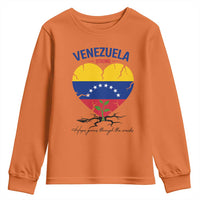 Venezuela Strong Healing Support Youth Sweatshirt Hope Grows Through Cracks Venezuelan Flag Heart