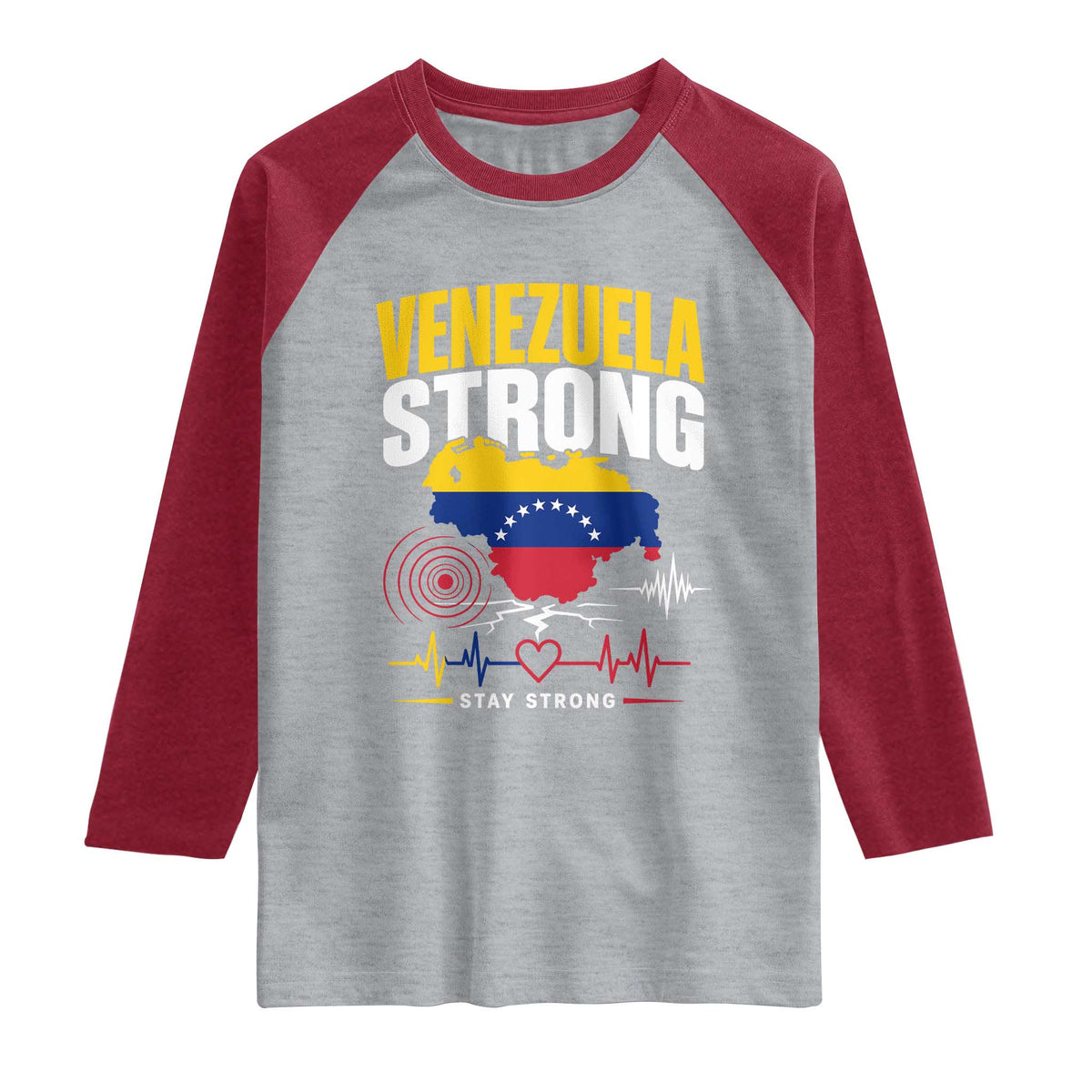 Venezuela Strong Support and Solidarity Raglan Shirt Patriotic Venezuelan Flag Country Map