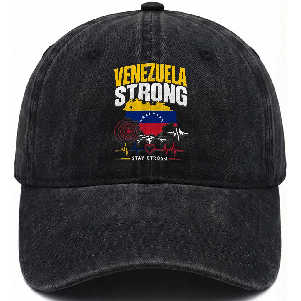 Venezuela Strong Support and Solidarity Washed Cotton Baseball Cap Patriotic Venezuelan Flag Country Map