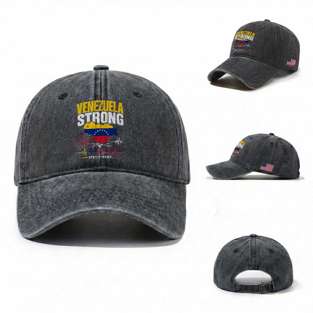 Venezuela Strong Support and Solidarity Washed Cotton Baseball Cap Patriotic Venezuelan Flag Country Map