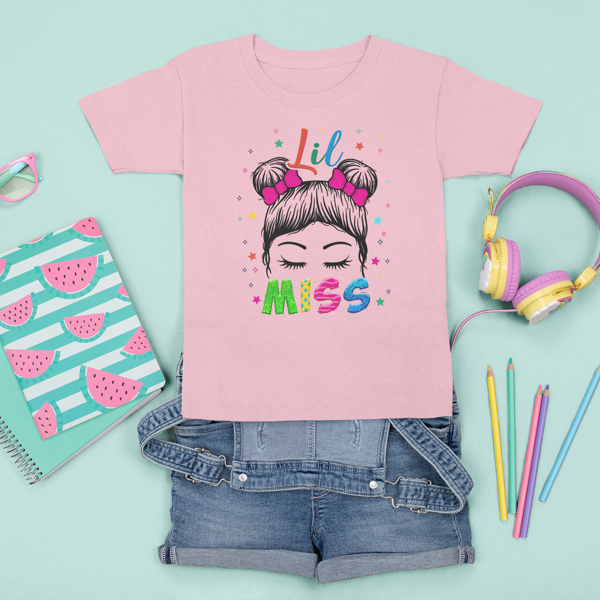 Lil Miss Kindergarten T Shirt For Kid Cute Kinder Girl Era Hair Bun - Wonder Print Shop