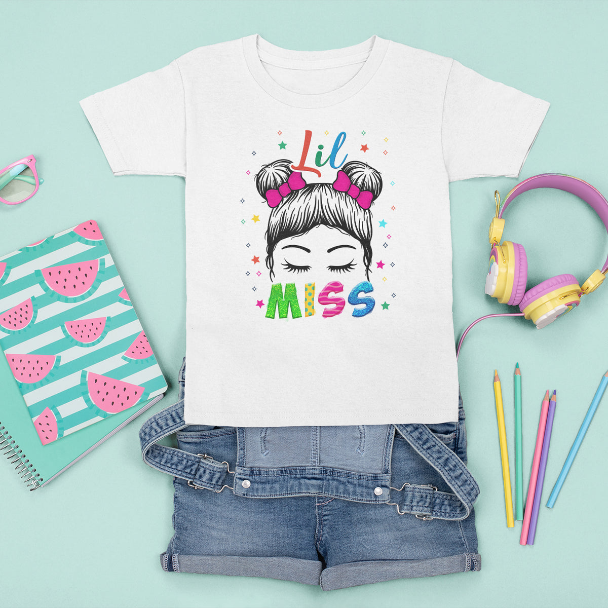 Lil Miss Kindergarten T Shirt For Kid Cute Kinder Girl Era Hair Bun - Wonder Print Shop