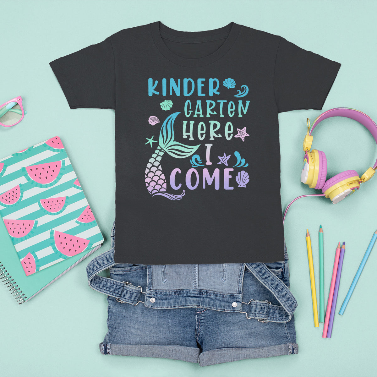 Cute Kindergarten Mermaid T Shirt For Kid Here I Come Kinder Girl - Wonder Print Shop
