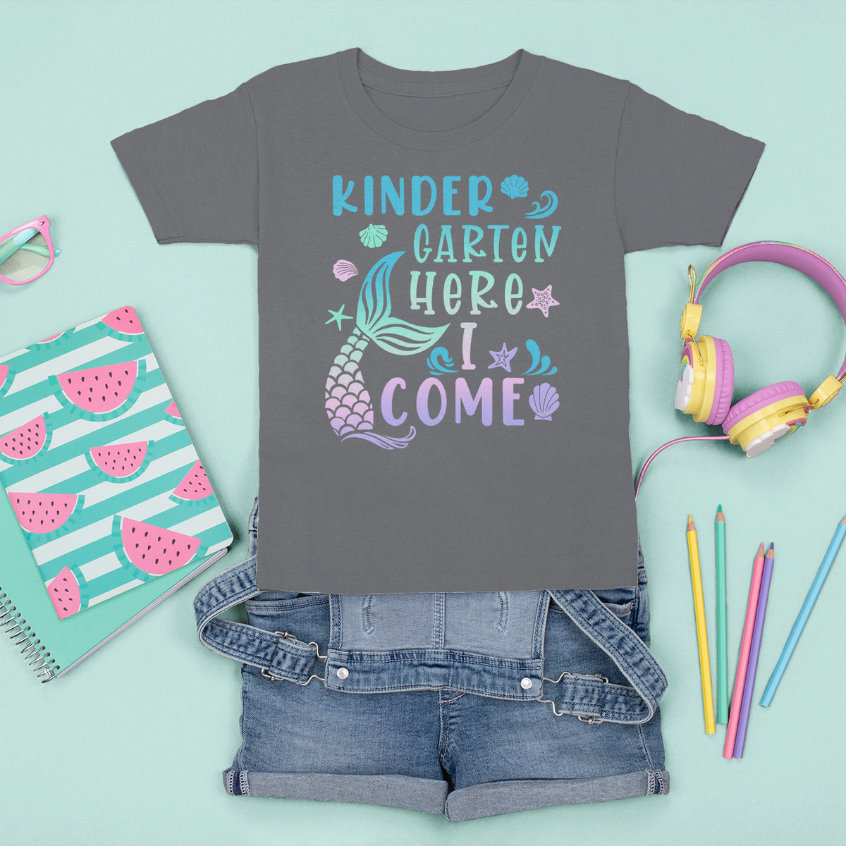 Cute Kindergarten Mermaid T Shirt For Kid Here I Come Kinder Girl - Wonder Print Shop