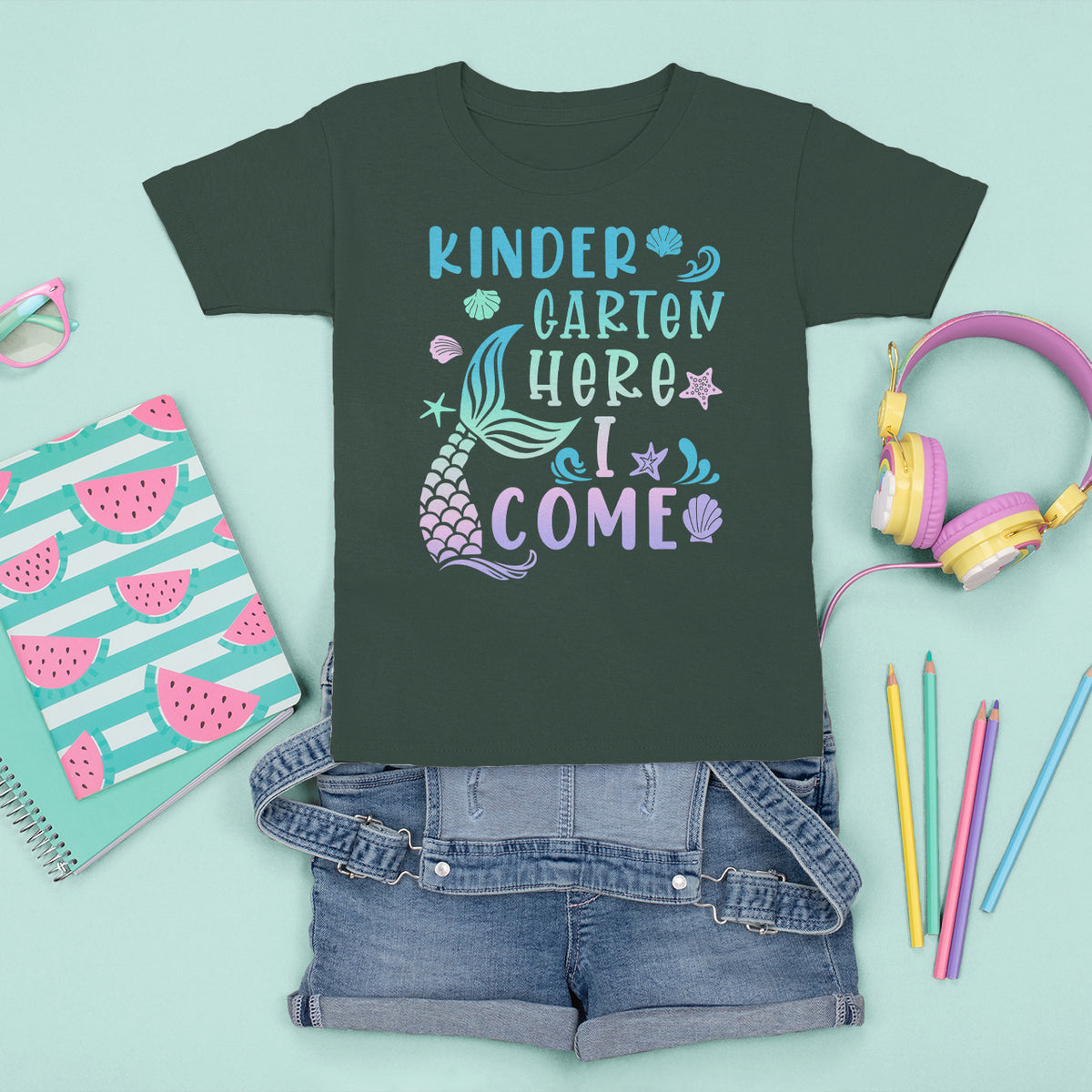 Cute Kindergarten Mermaid T Shirt For Kid Here I Come Kinder Girl - Wonder Print Shop