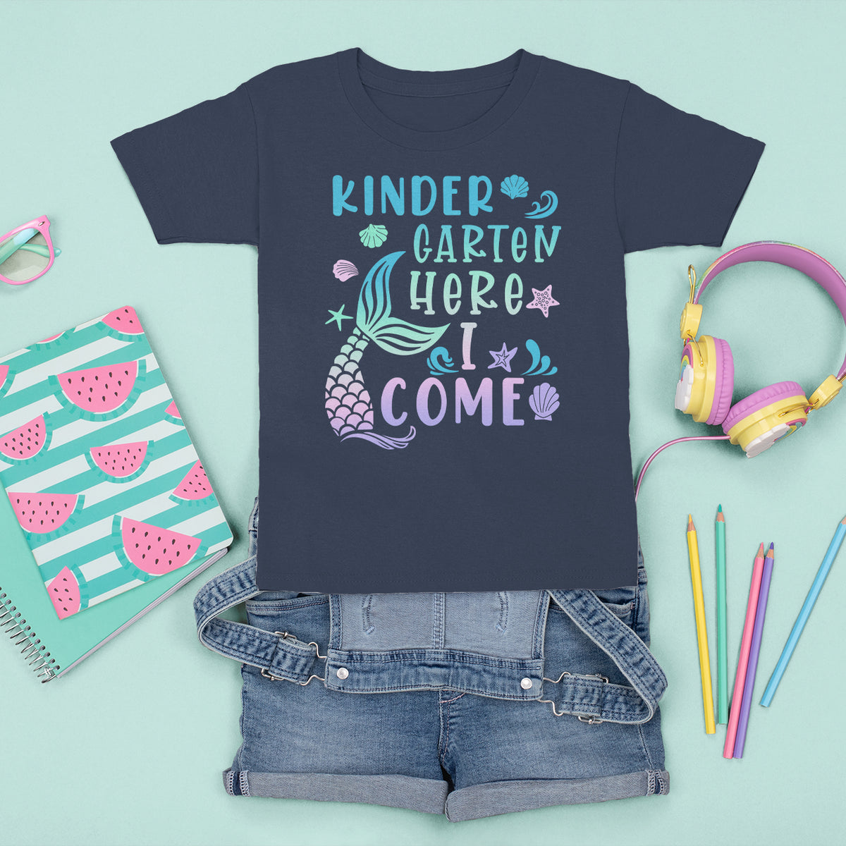 Cute Kindergarten Mermaid T Shirt For Kid Here I Come Kinder Girl - Wonder Print Shop