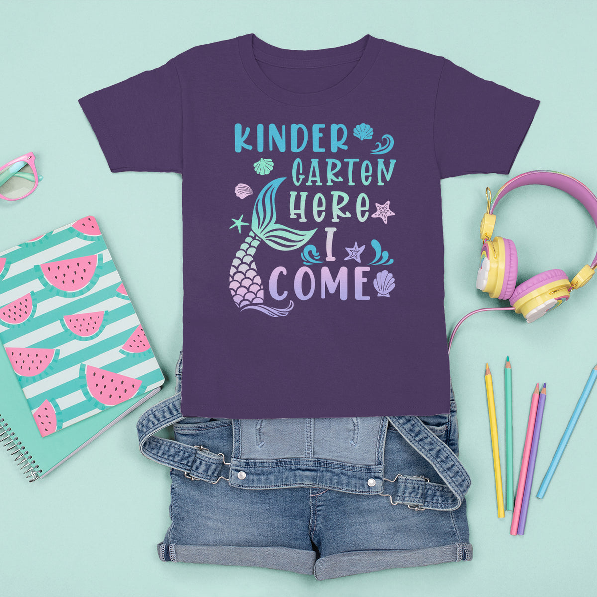 Cute Kindergarten Mermaid T Shirt For Kid Here I Come Kinder Girl - Wonder Print Shop