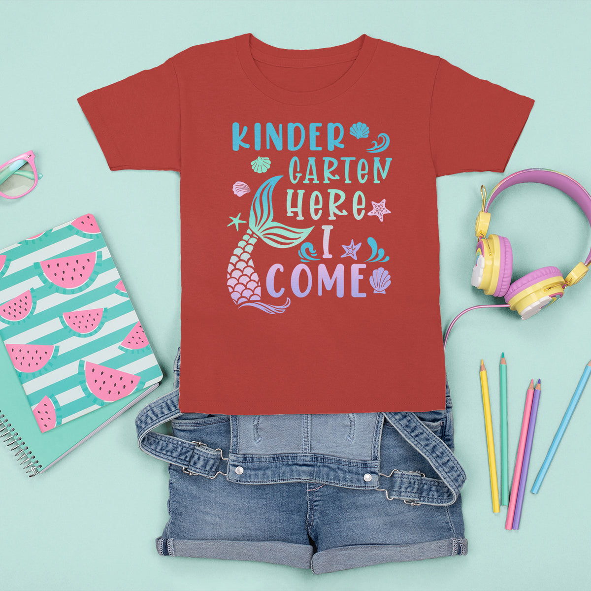 Cute Kindergarten Mermaid T Shirt For Kid Here I Come Kinder Girl - Wonder Print Shop