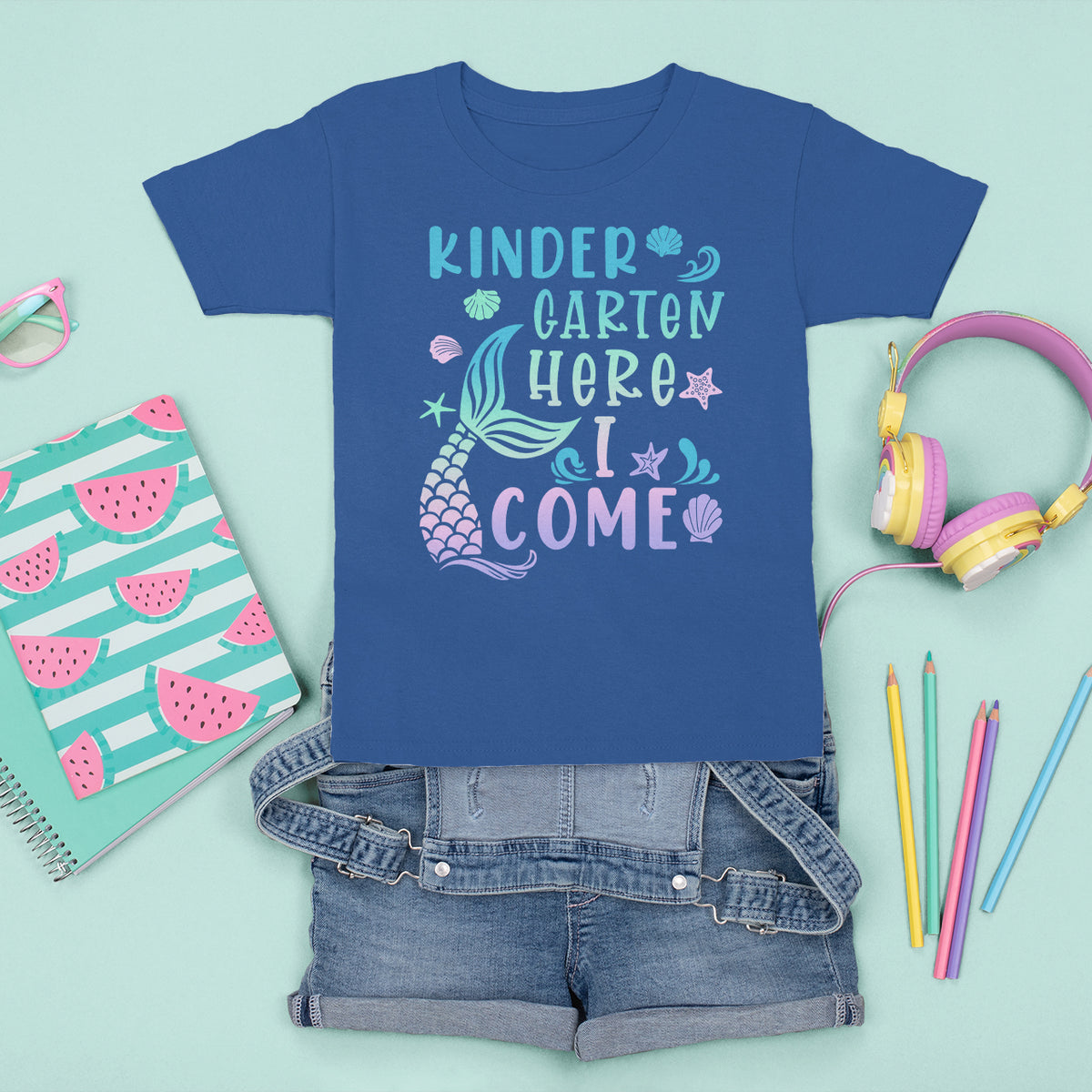 Cute Kindergarten Mermaid T Shirt For Kid Here I Come Kinder Girl - Wonder Print Shop