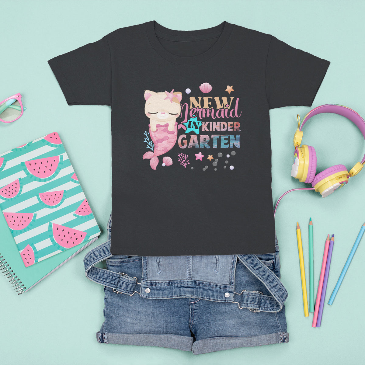 Cute Cat Mermaid T Shirt For Kid New Mermaid In The Kindergarten Girl - Wonder Print Shop