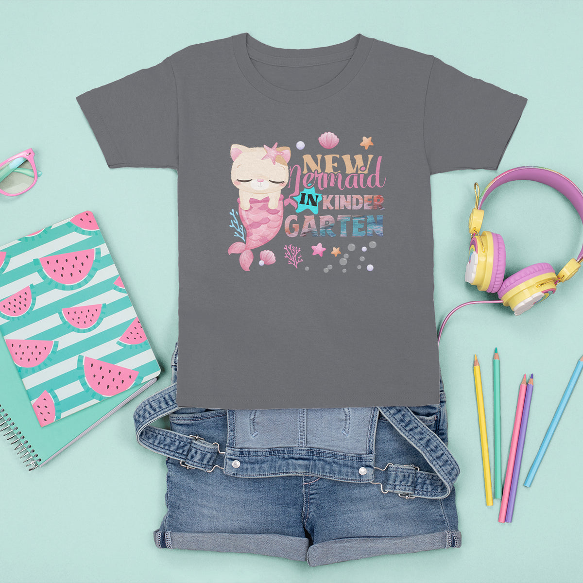 Cute Cat Mermaid T Shirt For Kid New Mermaid In The Kindergarten Girl - Wonder Print Shop
