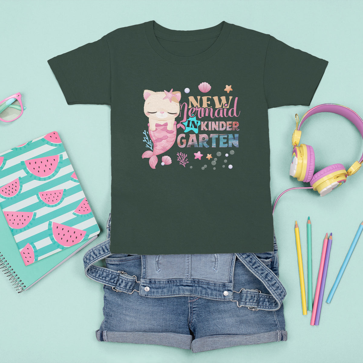 Cute Cat Mermaid T Shirt For Kid New Mermaid In The Kindergarten Girl - Wonder Print Shop