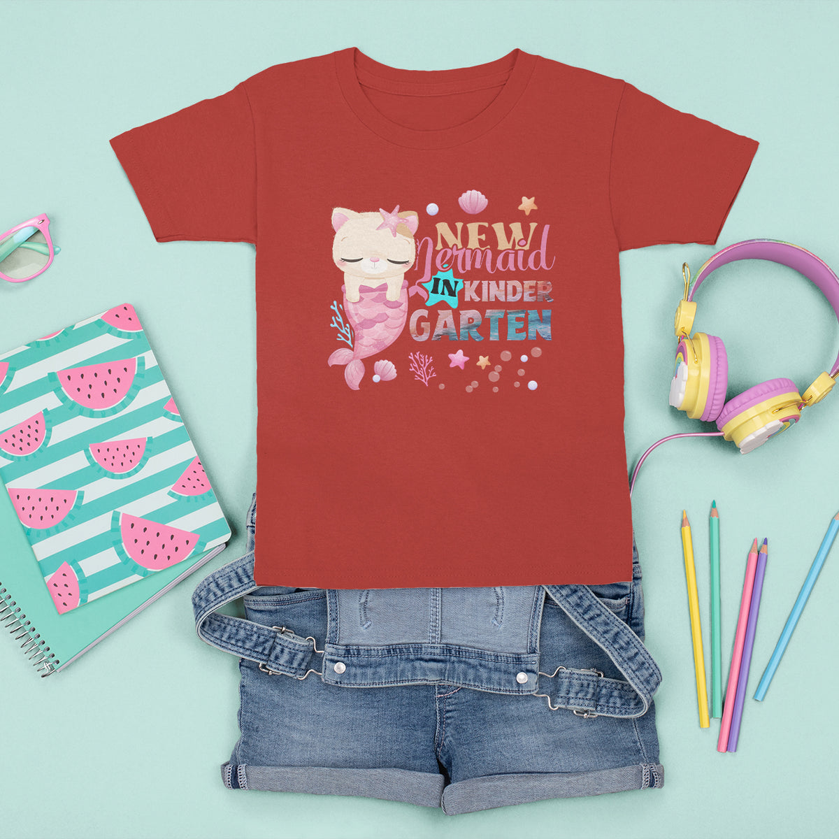 Cute Cat Mermaid T Shirt For Kid New Mermaid In The Kindergarten Girl - Wonder Print Shop