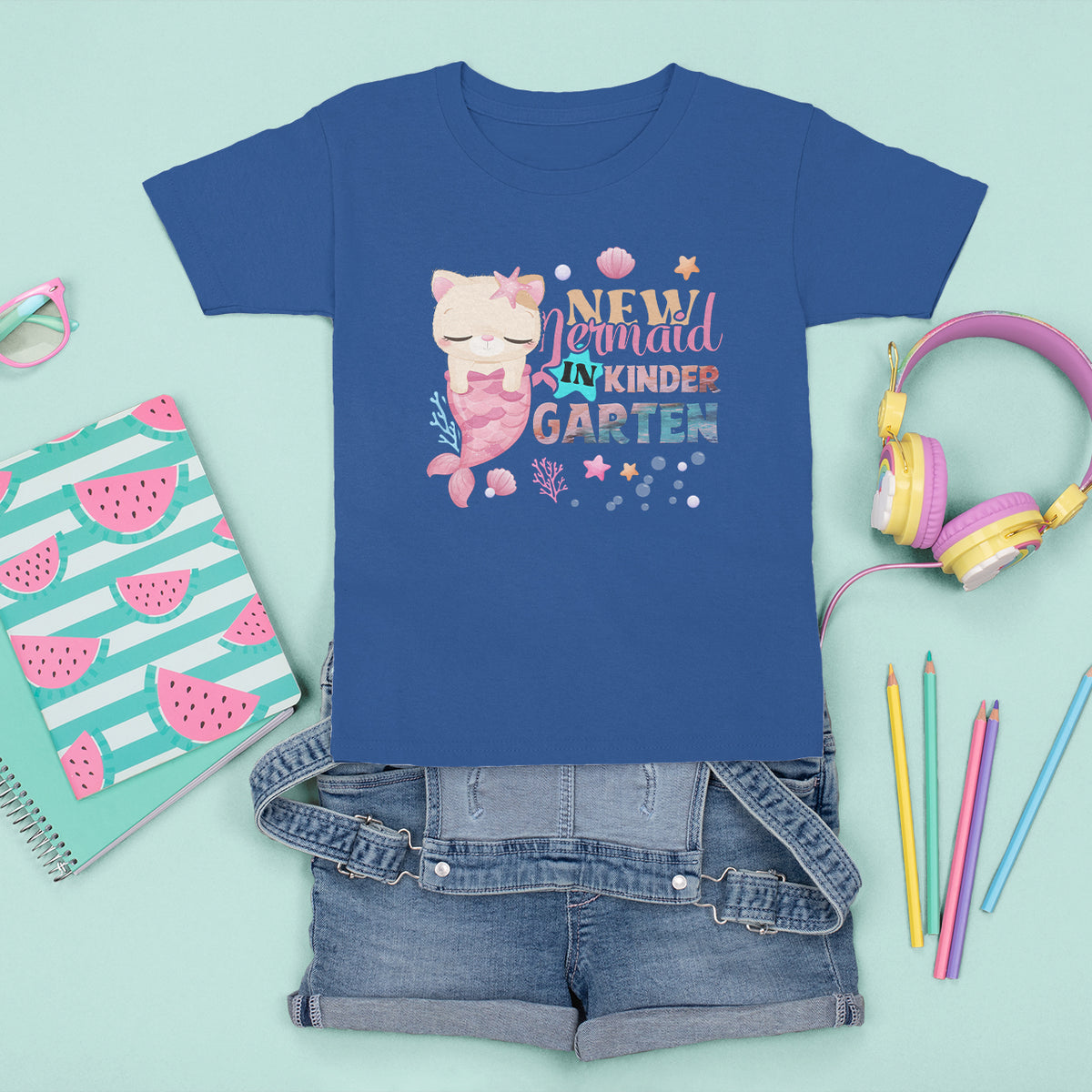 Cute Cat Mermaid T Shirt For Kid New Mermaid In The Kindergarten Girl - Wonder Print Shop