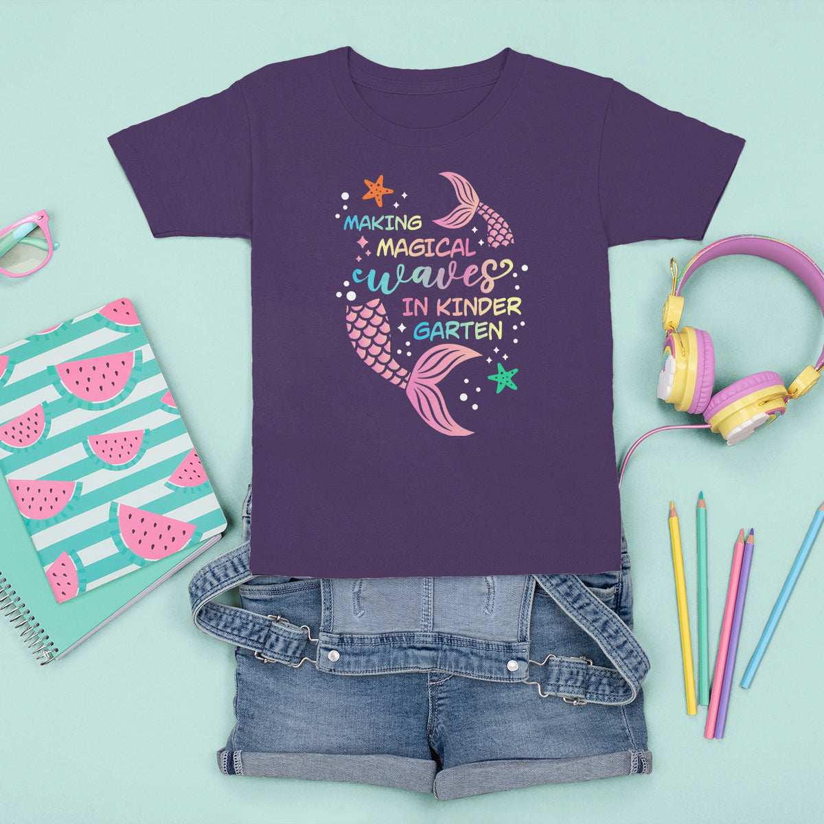 Cute Kindergarten Mermaid T Shirt For Kid Making Magical Waves Kinder Girl - Wonder Print Shop