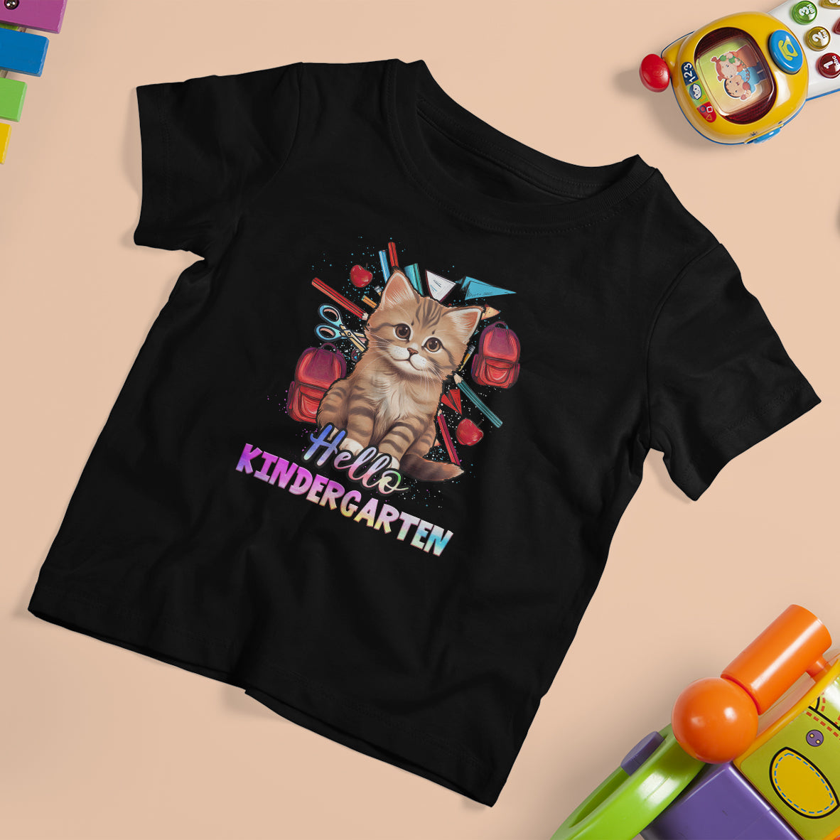 Cute Kindergarten Cat T Shirt For Kid Hello Kinder 1st Day Of School - Wonder Print Shop
