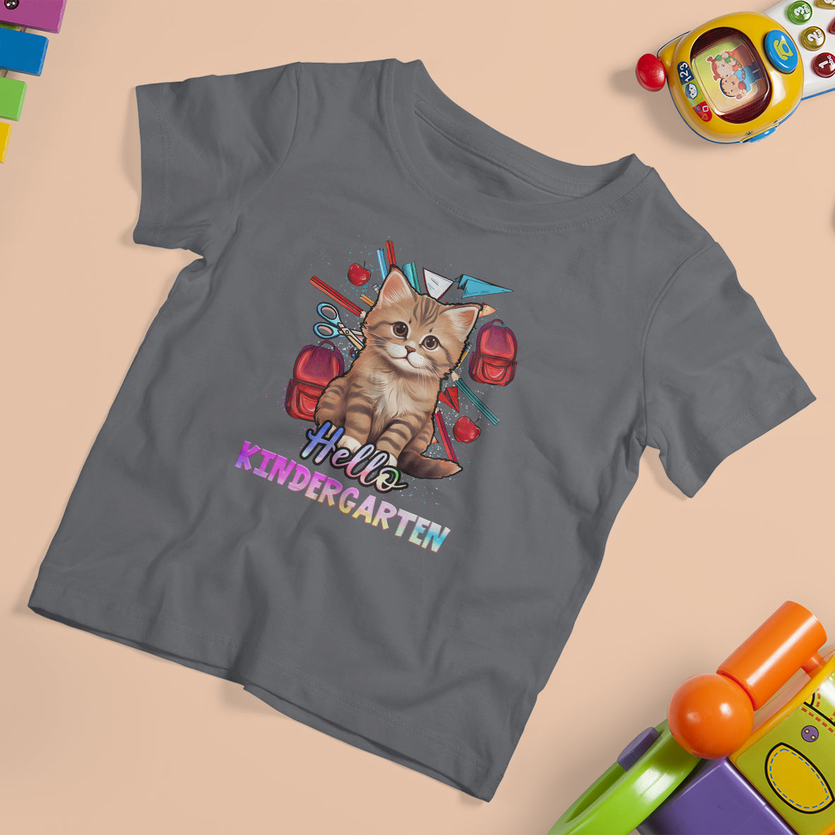 Cute Kindergarten Cat T Shirt For Kid Hello Kinder 1st Day Of School - Wonder Print Shop