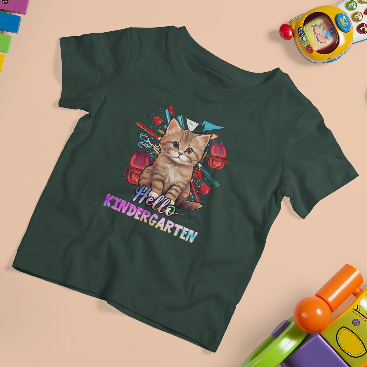 Cute Kindergarten Cat T Shirt For Kid Hello Kinder 1st Day Of School - Wonder Print Shop