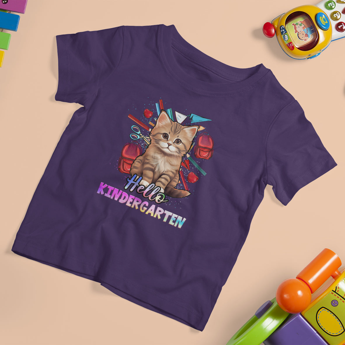 Cute Kindergarten Cat T Shirt For Kid Hello Kinder 1st Day Of School - Wonder Print Shop