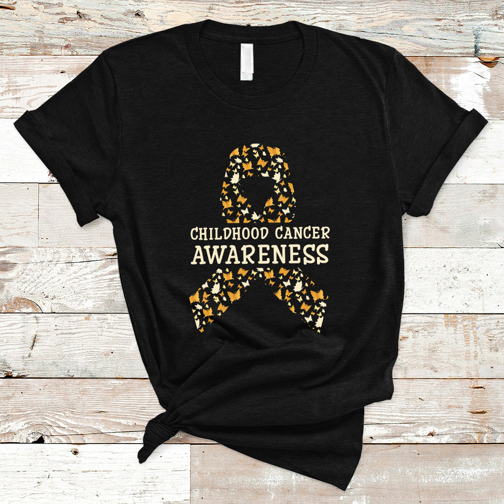 Childhood Cancer Awareness T Shirt Butterfly Gold Ribbon Support Raise - Wonder Print Shop