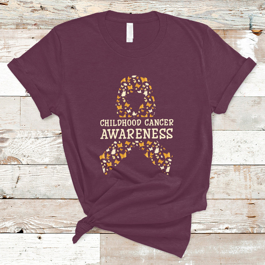 Childhood Cancer Awareness T Shirt Butterfly Gold Ribbon Support Raise - Wonder Print Shop