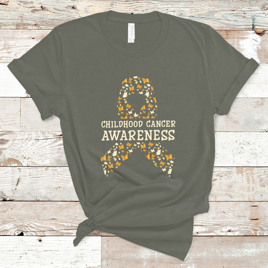 Childhood Cancer Awareness T Shirt Butterfly Gold Ribbon Support Raise - Wonder Print Shop