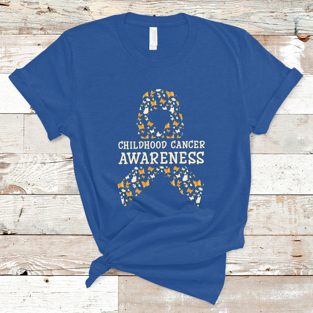 Childhood Cancer Awareness T Shirt Butterfly Gold Ribbon Support Raise - Wonder Print Shop