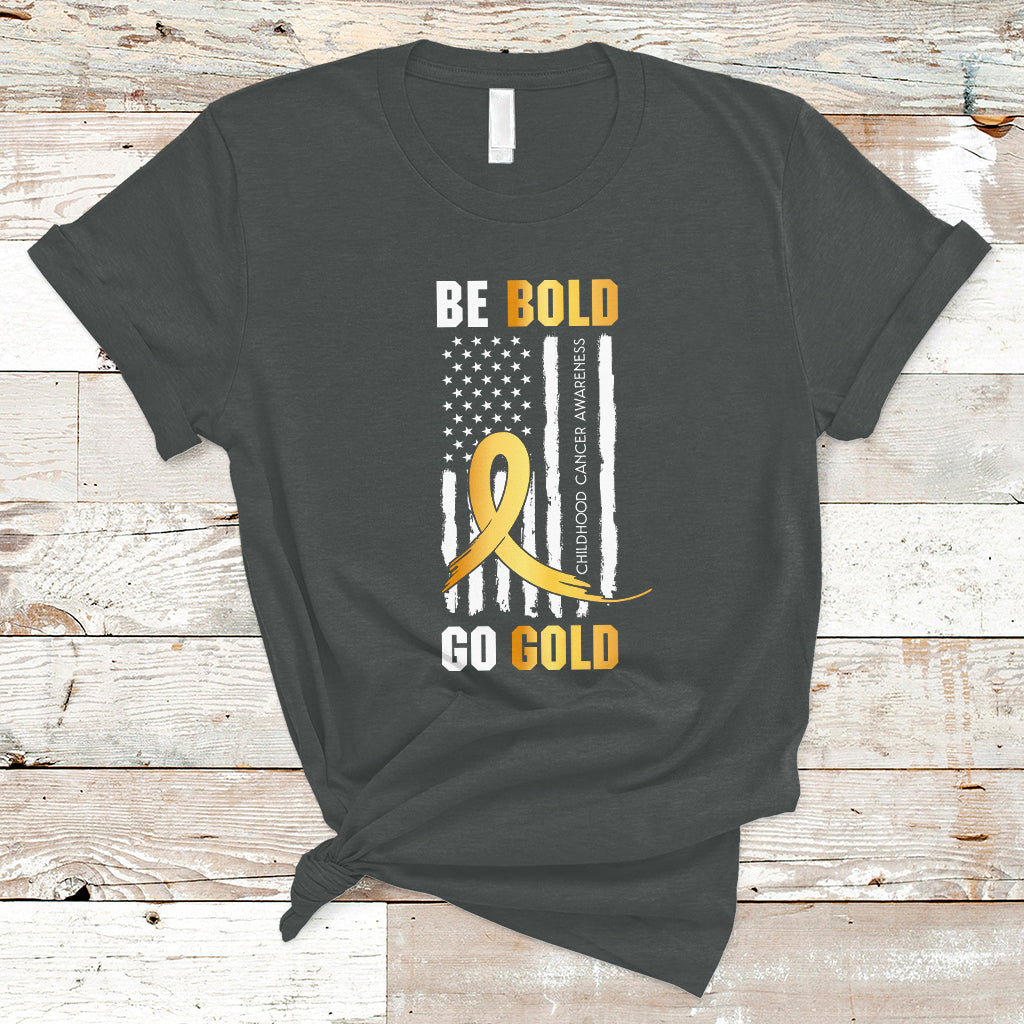 Childhood Cancer Awareness T Shirt Childhood Be Bold Go Gold US Flag - Wonder Print Shop