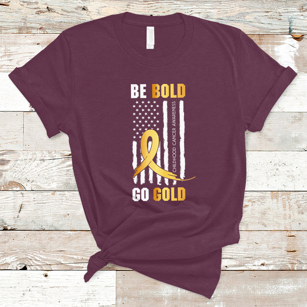 Childhood Cancer Awareness T Shirt Childhood Be Bold Go Gold US Flag - Wonder Print Shop