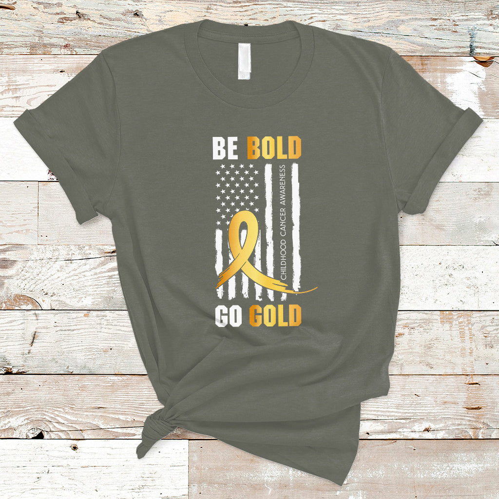 Childhood Cancer Awareness T Shirt Childhood Be Bold Go Gold US Flag - Wonder Print Shop