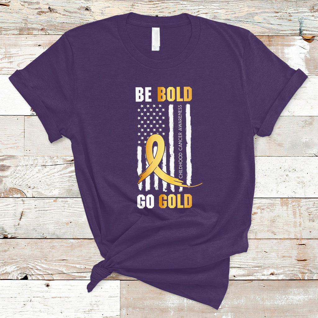 Childhood Cancer Awareness T Shirt Childhood Be Bold Go Gold US Flag - Wonder Print Shop