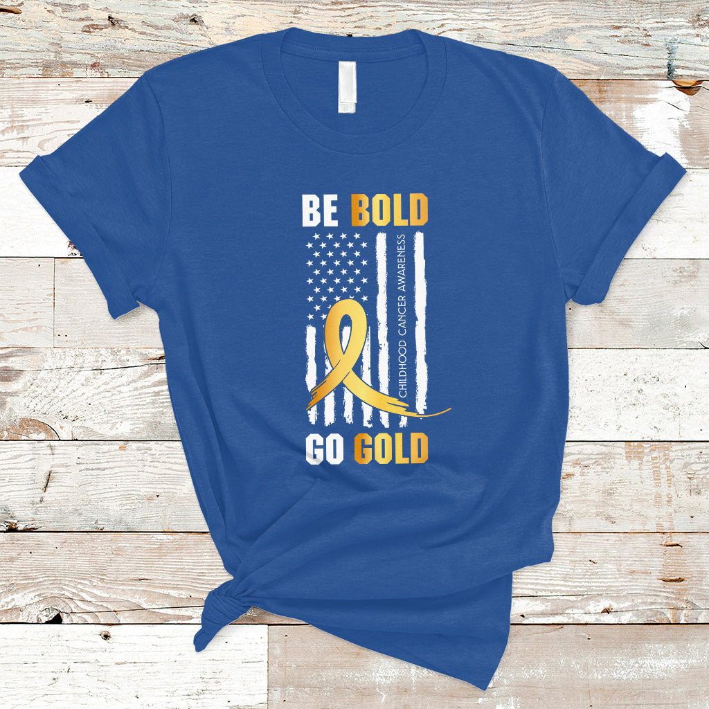 Childhood Cancer Awareness T Shirt Childhood Be Bold Go Gold US Flag - Wonder Print Shop