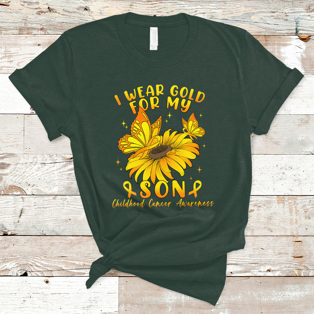 Childhood Cancer Awareness T Shirt I Wear Gold For My Son Sunflower - Wonder Print Shop