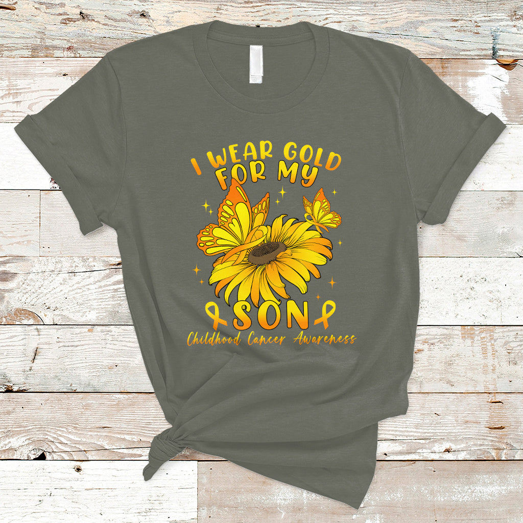 Childhood Cancer Awareness T Shirt I Wear Gold For My Son Sunflower - Wonder Print Shop