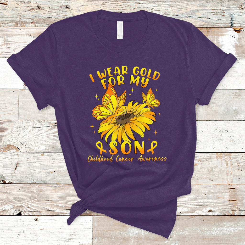 Childhood Cancer Awareness T Shirt I Wear Gold For My Son Sunflower - Wonder Print Shop