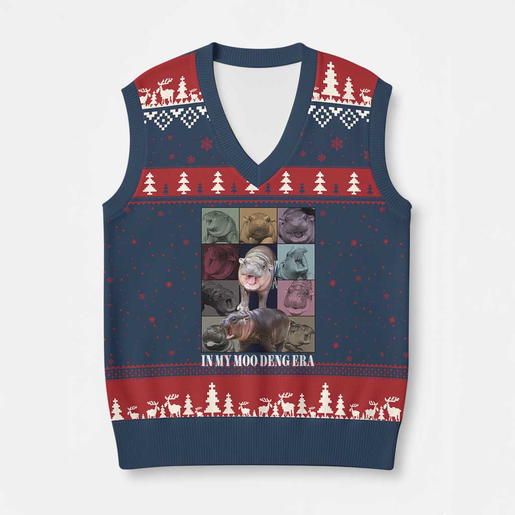 In My Moo Deng Era V-Neck Knit Sweater Vest Cute Pygmy Hippo - Wonder Print Shop
