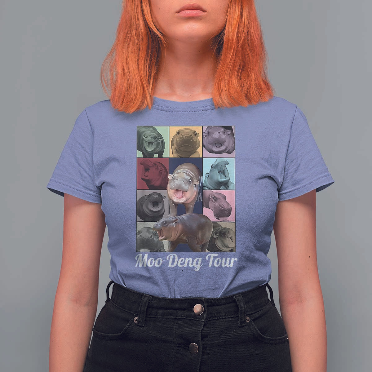 Baby Hippo Moo Deng Tour T Shirt For Women Bouncy Cute Pygmy Hippopotamus - Wonder Print Shop