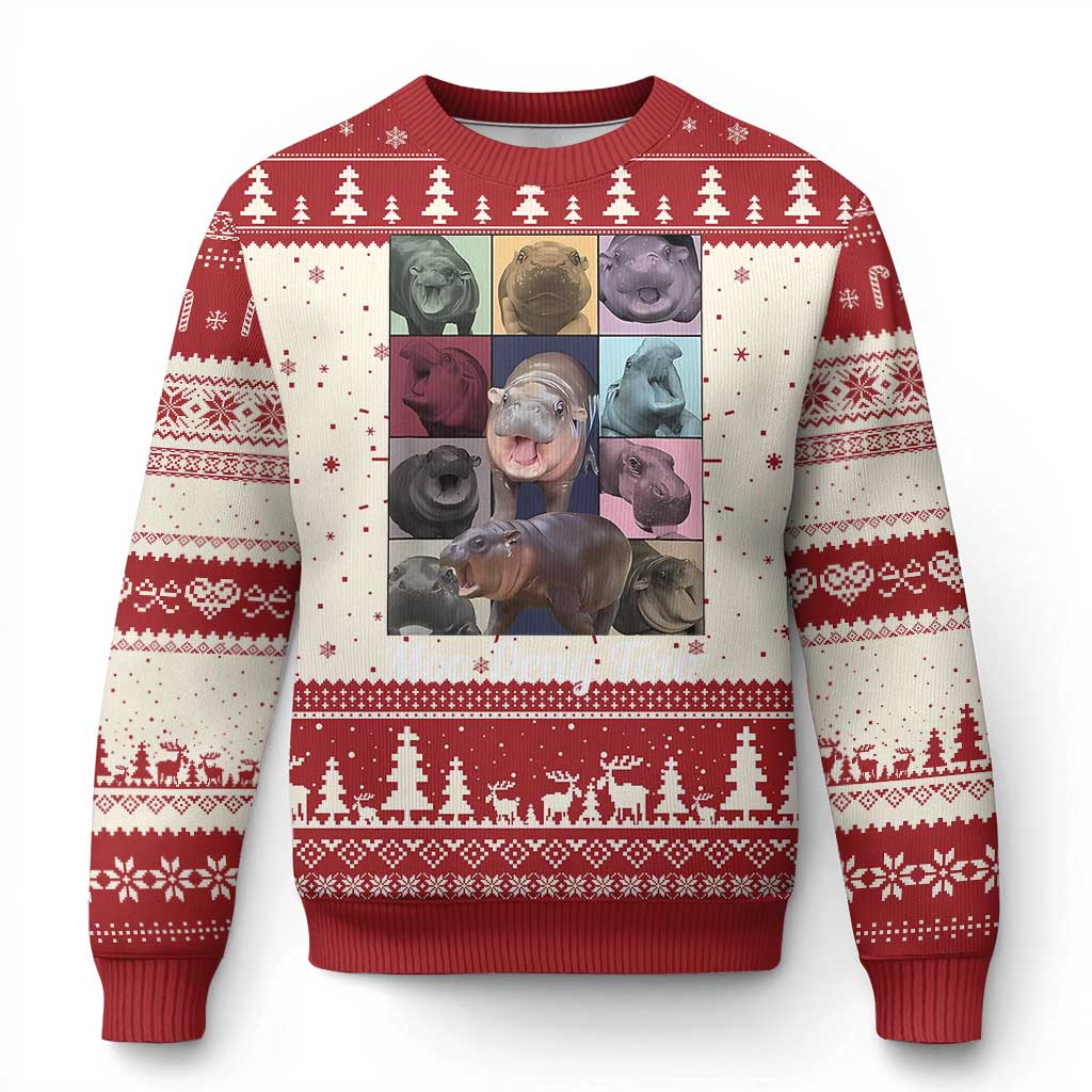 Baby Hippo Moo Deng Tour Ugly Christmas Sweater Bouncy Cute Pygmy Hippopotamus - Wonder Print Shop