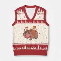 Baby Hippo Moo Deng V-Neck Knit Sweater Vest Bouncy Pig in Thai Picture The Cute Pygmy Hippopotamus - Wonder Print Shop