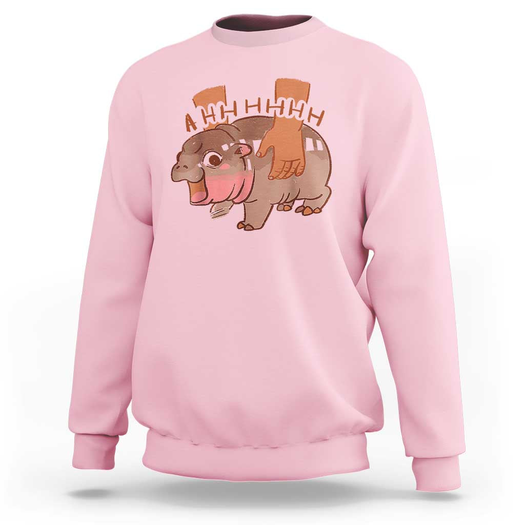 Baby Hippo Moo Deng Sweatshirt Bouncy Pig in Thai Picture The Cute Pygmy Hippopotamus - Wonder Print Shop