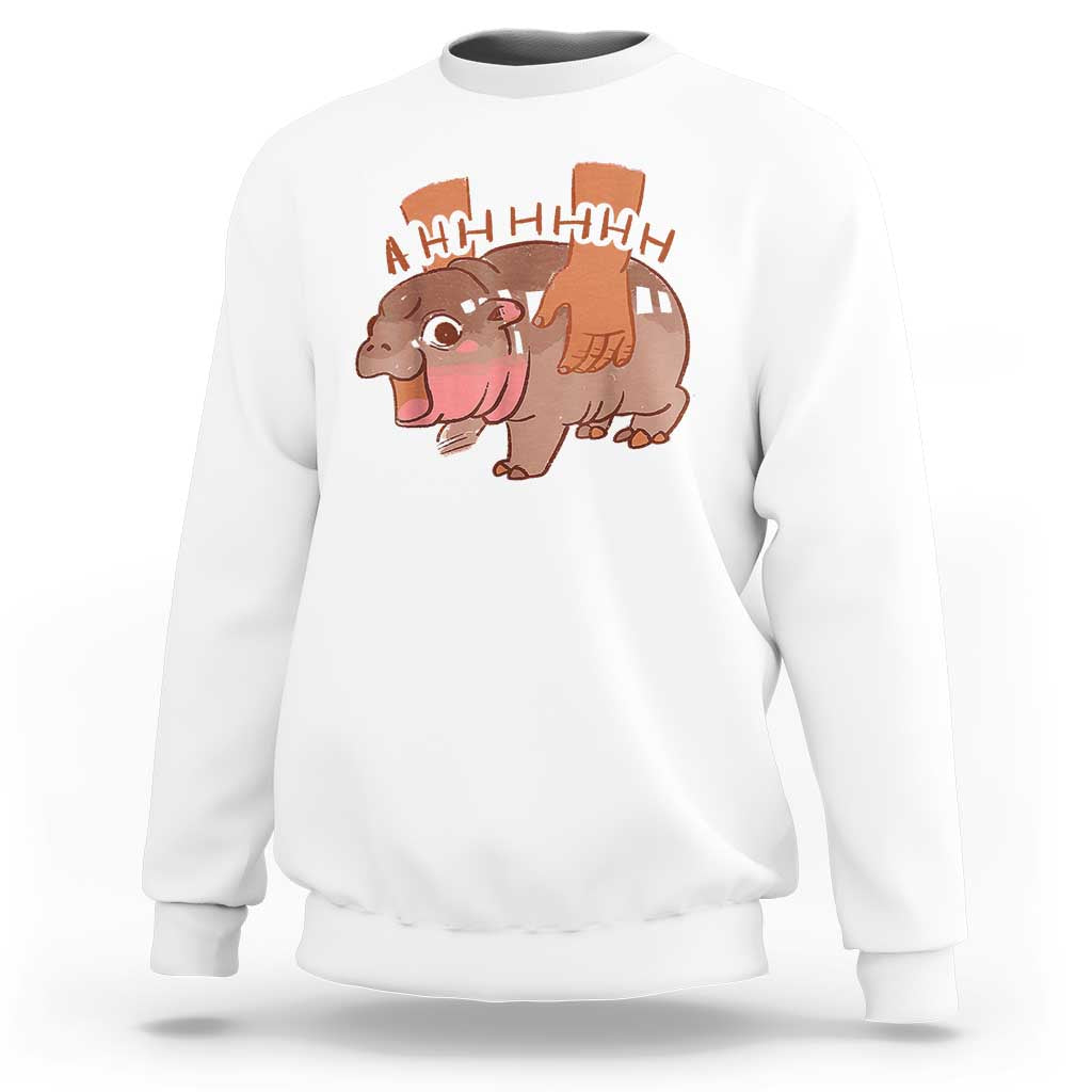 Baby Hippo Moo Deng Sweatshirt Bouncy Pig in Thai Picture The Cute Pygmy Hippopotamus - Wonder Print Shop