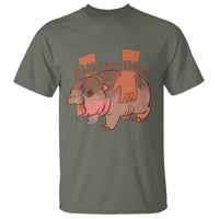 Baby Hippo Moo Deng T Shirt Bouncy Pig in Thai Picture The Cute Pygmy Hippopotamus - Wonder Print Shop