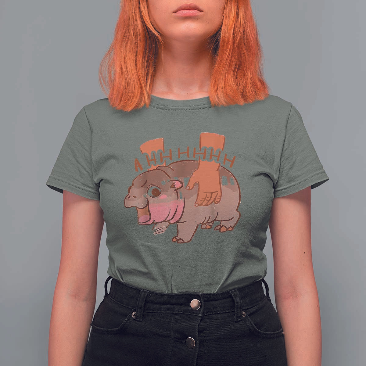 Baby Hippo Moo Deng T Shirt For Women Bouncy Pig in Thai Picture The Cute Pygmy Hippopotamus - Wonder Print Shop