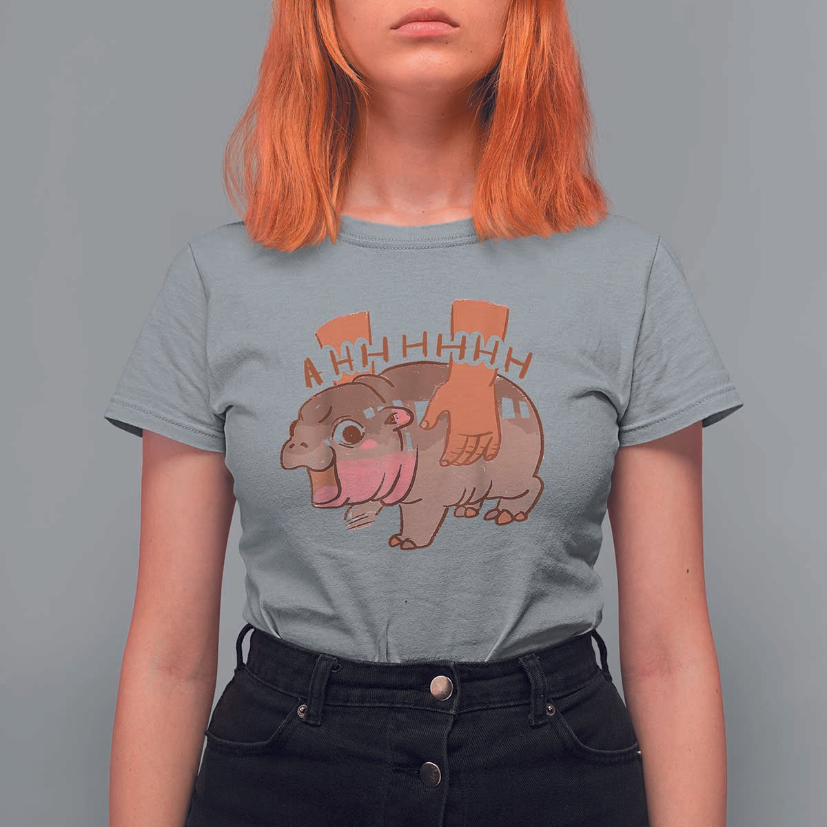 Baby Hippo Moo Deng T Shirt For Women Bouncy Pig in Thai Picture The Cute Pygmy Hippopotamus - Wonder Print Shop
