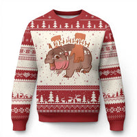 Baby Hippo Moo Deng Ugly Christmas Sweater Bouncy Pig in Thai Picture The Cute Pygmy Hippopotamus - Wonder Print Shop