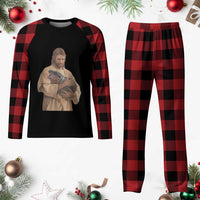 Jesus Loves Moo Deng Plaid Pajama Set Bouncy Pig Cute Pygmy Hippo Meme - Wonder Print Shop